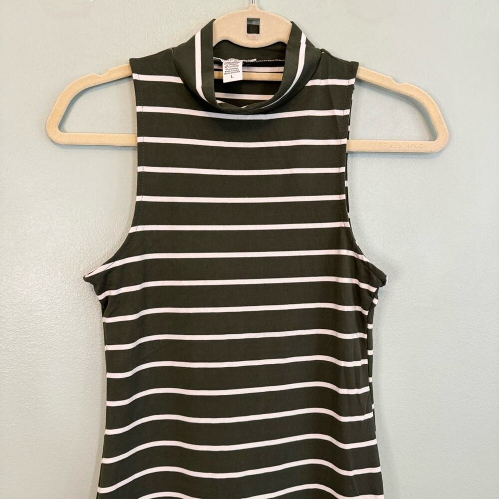 Capella Women's Sleeveless Mockneck Midi Green and White Bodycon Dress Size L - Picture 5 of 9